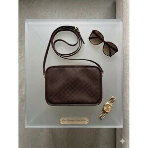 Gucci Crossbody Bag Womens Small Brown 1970s Vintage GG Camera Bag Luxury